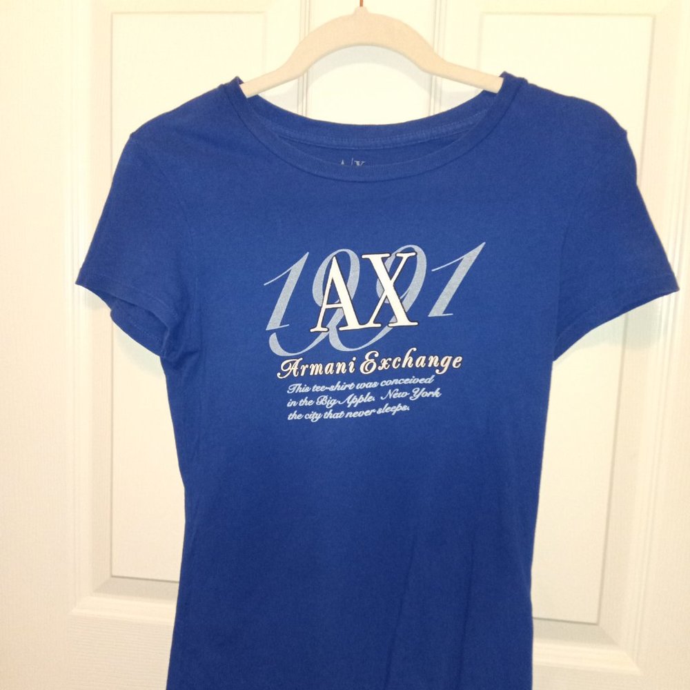 Armani Exchange Graphic Logo Blue Short Sleeve Shirt Size Small